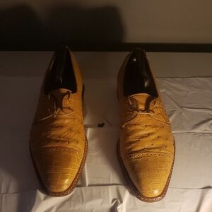 Men's Tan  Ostrich And Crocodile David Eden Dress Shoes